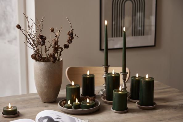 Stearinlys LED Telys 2-pakning Flamme Flow 7x5,5cm Grønn