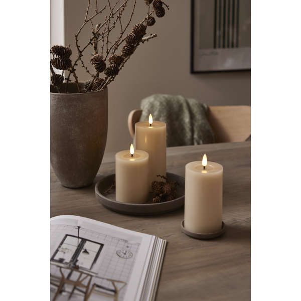 Stearinlys LED Blokklys Flamme Flow Beige 17,5 cm