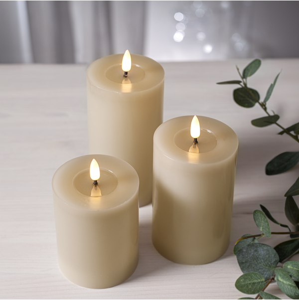 Stearinlys LED Blokklys Flamme Flow Beige 15 cm
