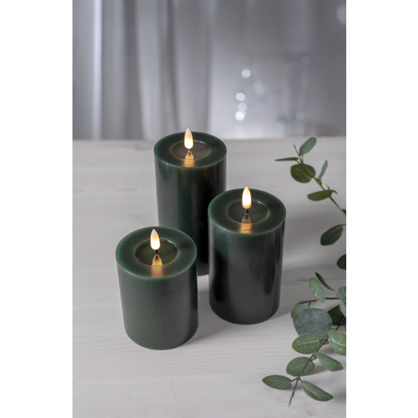 Stearinlys LED Blokklys Flamme Flow Grønn 17,5 cm
