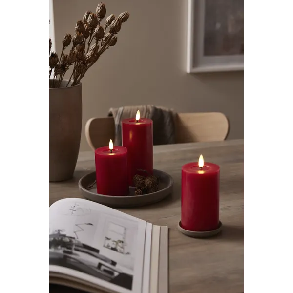 Stearinlys LED Blokklys Flamme Flow rød 15 cm