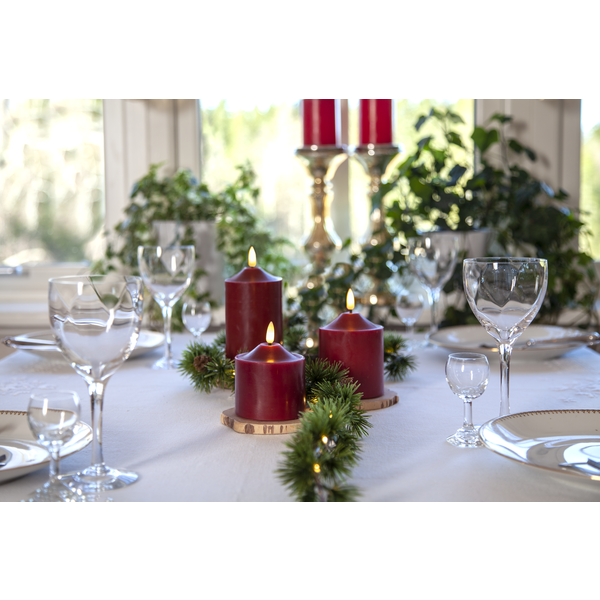 Stearinlys LED Blokklys Flamme Topp Rød 9,5 cm