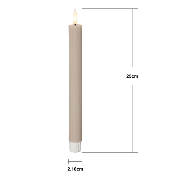 Stearinlys LED Antikklys 2-pakning Flamme Stripe 25 cm Beige