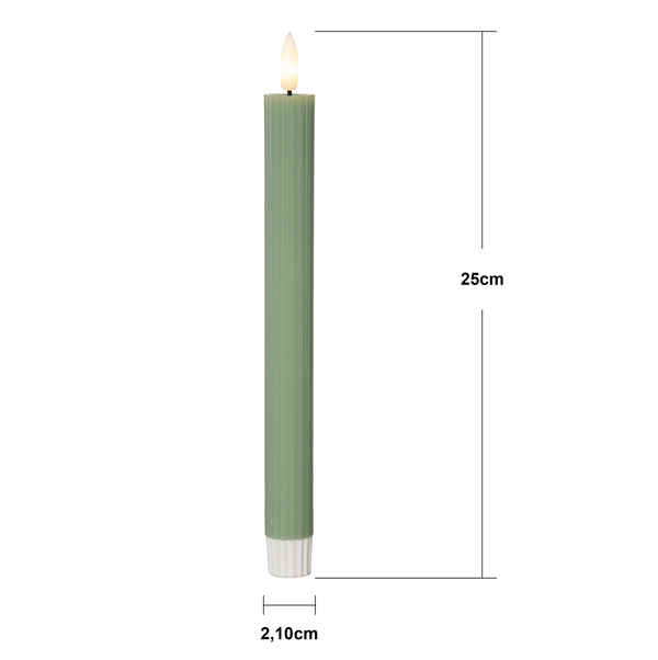 Stearinlys LED Antikklys 2-pakning Flamme Stripe 25 cm Grønn