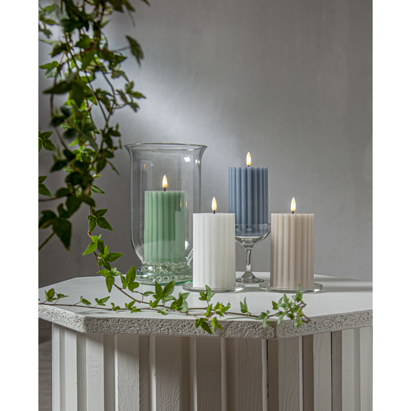 Stearinlys LED Blokklys Flamme Stripe Beige 15 cm
