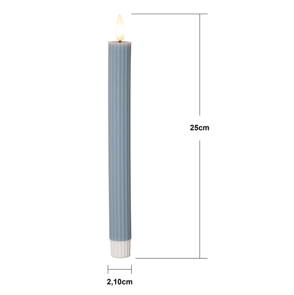 Stearinlys LED Antikklys 2-pakning Flamme Stripe 25 cm Blå