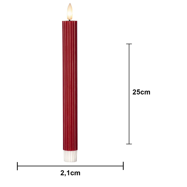 Stearinlys LED Antikklys 2-pakning Flamme Stripe 25 cm Rød