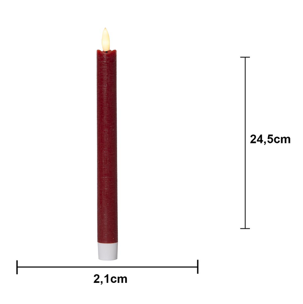 Stearinlys LED Antikklys 2-pakning Flamme Rustic 25 cm Rød