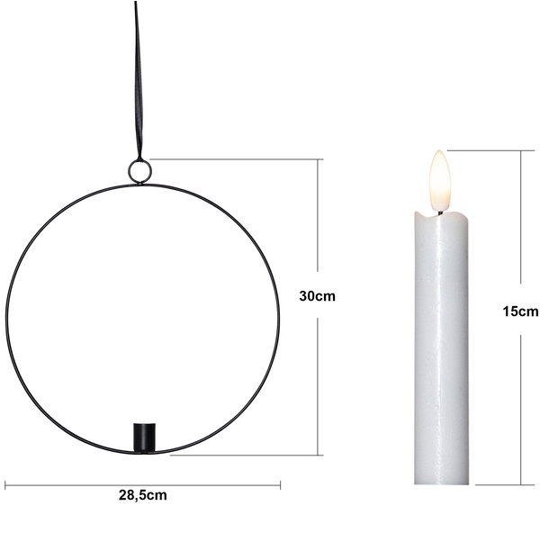 Lysestake hengende ring inkl. LED-lys svart
