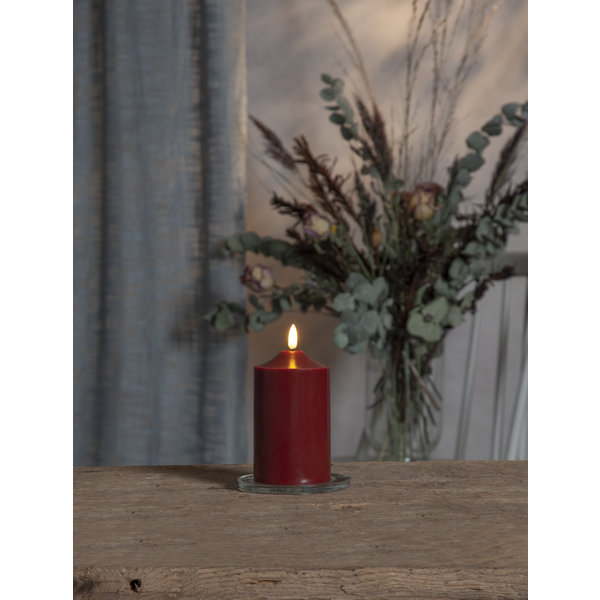 Stearinlys LED Blokklys Flamme Topp Rød 15 cm