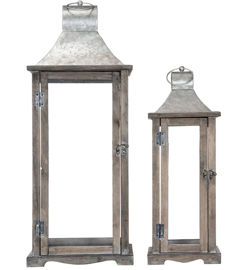 Lyslykt i trehus, gammelt tre, 2-pack