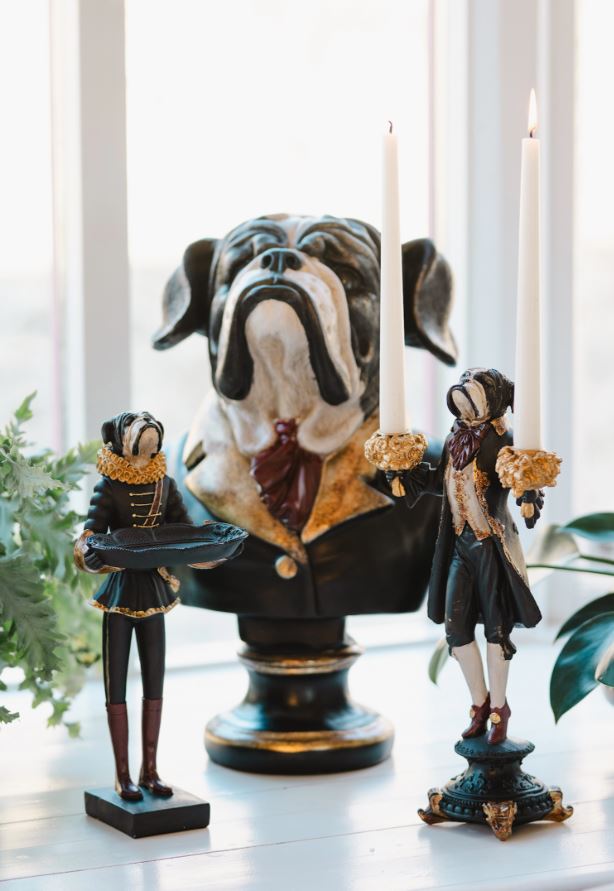 Lysestake Bulldog - 40 cm polyresin | Til kronelys