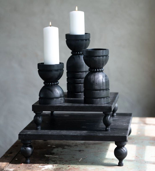 Lysestake i tre 3-pk 15/20/25 cm svart