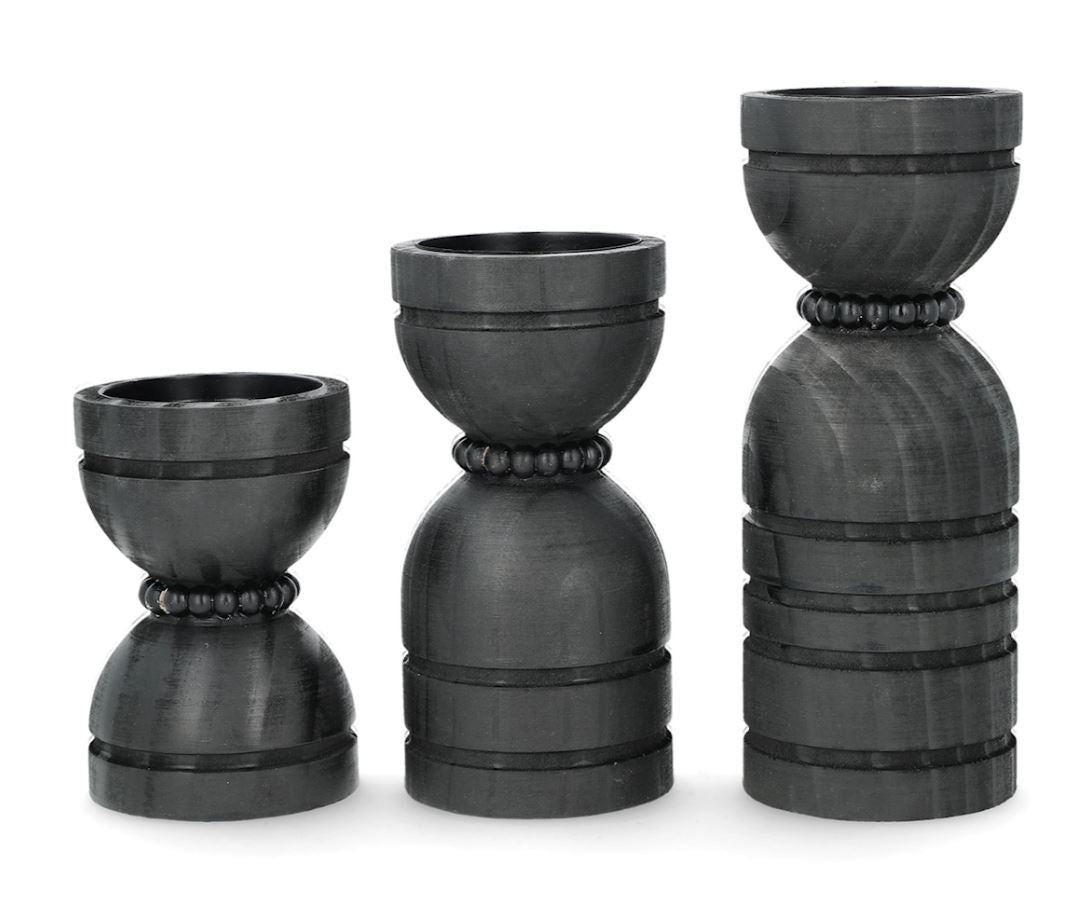 Lysestake i tre 3-pk 15/20/25 cm svart