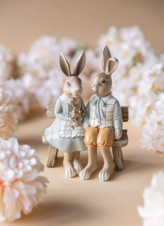 Påskepynt Kaninpar Benk 19 cm