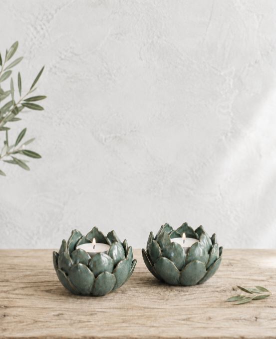 Lysestake/lykt 2-pack Artisjokk Glaze Ø11x8 cm Grønn
