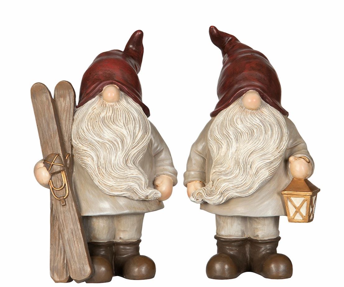 Innendørs julepynt Nisse 2-pakning Ski/Lykt Mix 10x8x18cm
