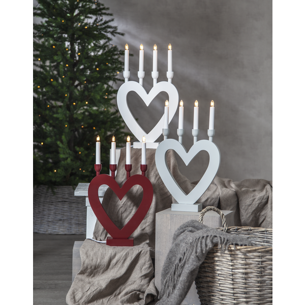 Adventslysestake Hjerte 45 cm hvit