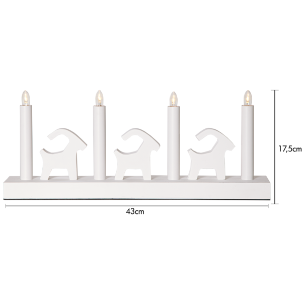 Adventslysestake Bruse 43x7x17,5 cm hvit