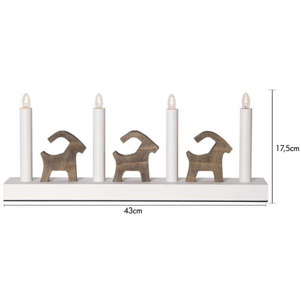 Adventslysestake Bruse 43x7x17,5 cm hvit/natur