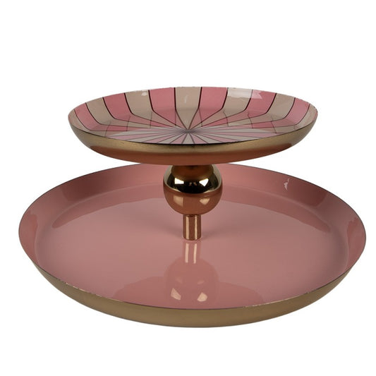 Dekorativt Fat Brett 2-lags kakestativ Ø 30x11 cm Rosa Metal