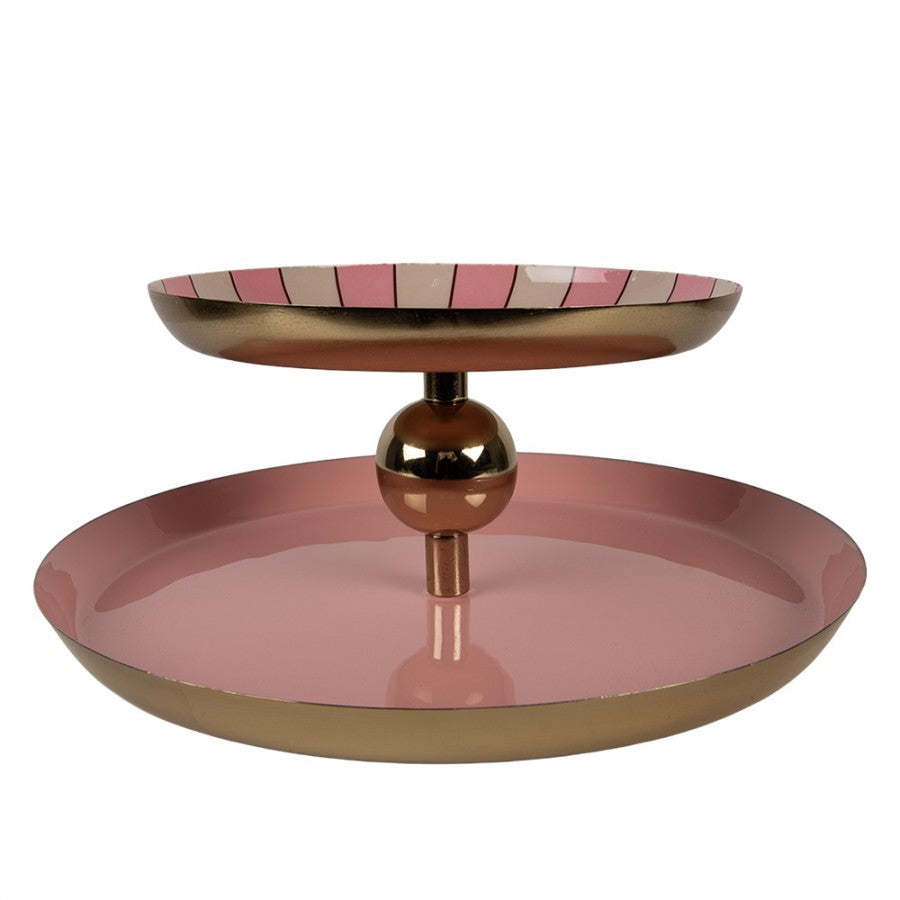 Dekorativt Fat Brett 2-lags kakestativ Ø 30x11 cm Rosa Metal