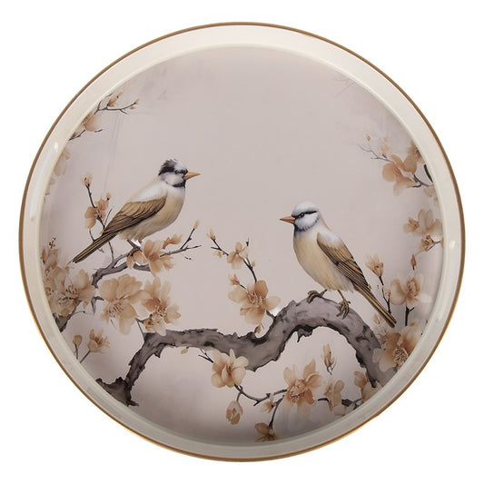 Dekorativt fat brett Fugler Ø46 cm Beige