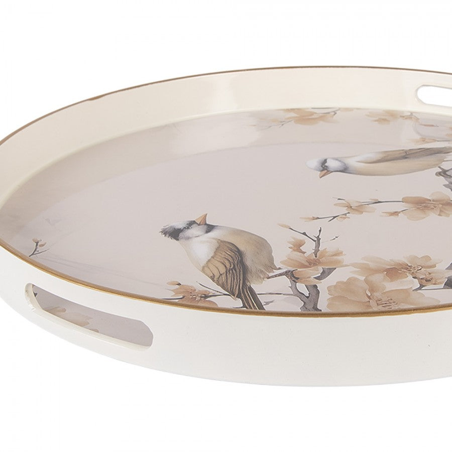 Dekorativt fat brett Fugler Ø46 cm Beige