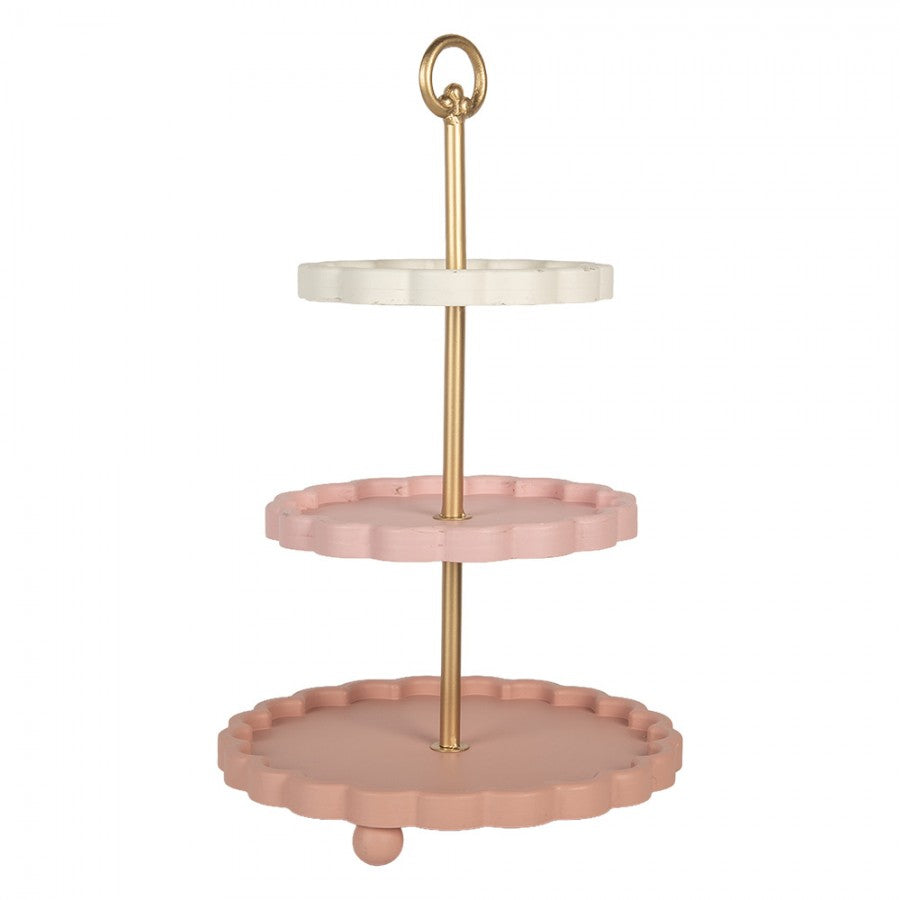 Dekorativt Fat Brett 3-lags kakestativ Ø 30x50 cm Rosa Metall