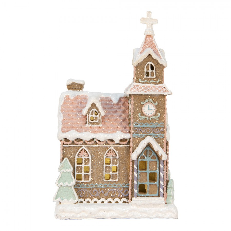 Belysning Jul Pepperkakekirke med LED 14x12x23 cm Pastell