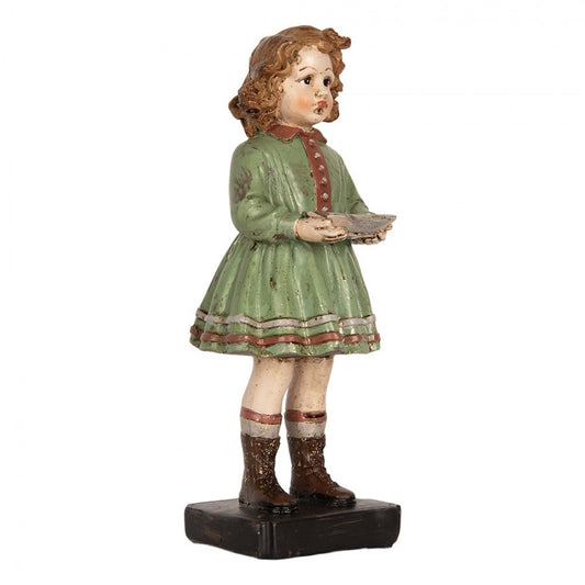 Dekorasjon Jente med skål 21 cm Grønn