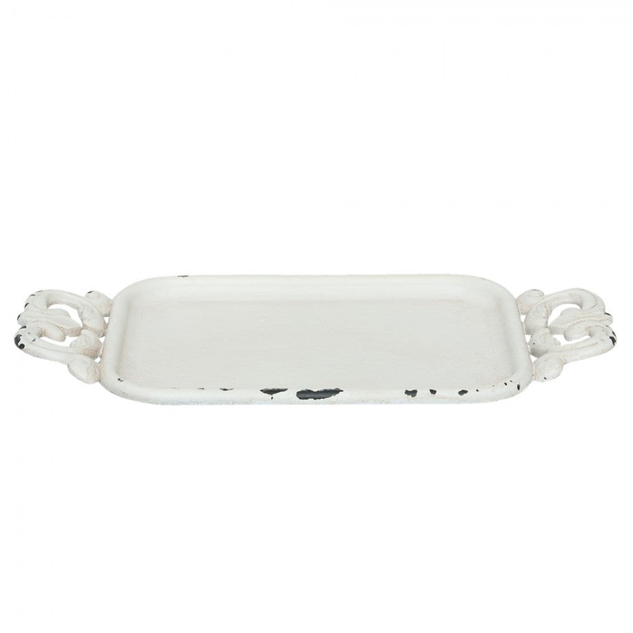 Dekorativt fat brett 16x8x1 cm Antikk hvitt jern