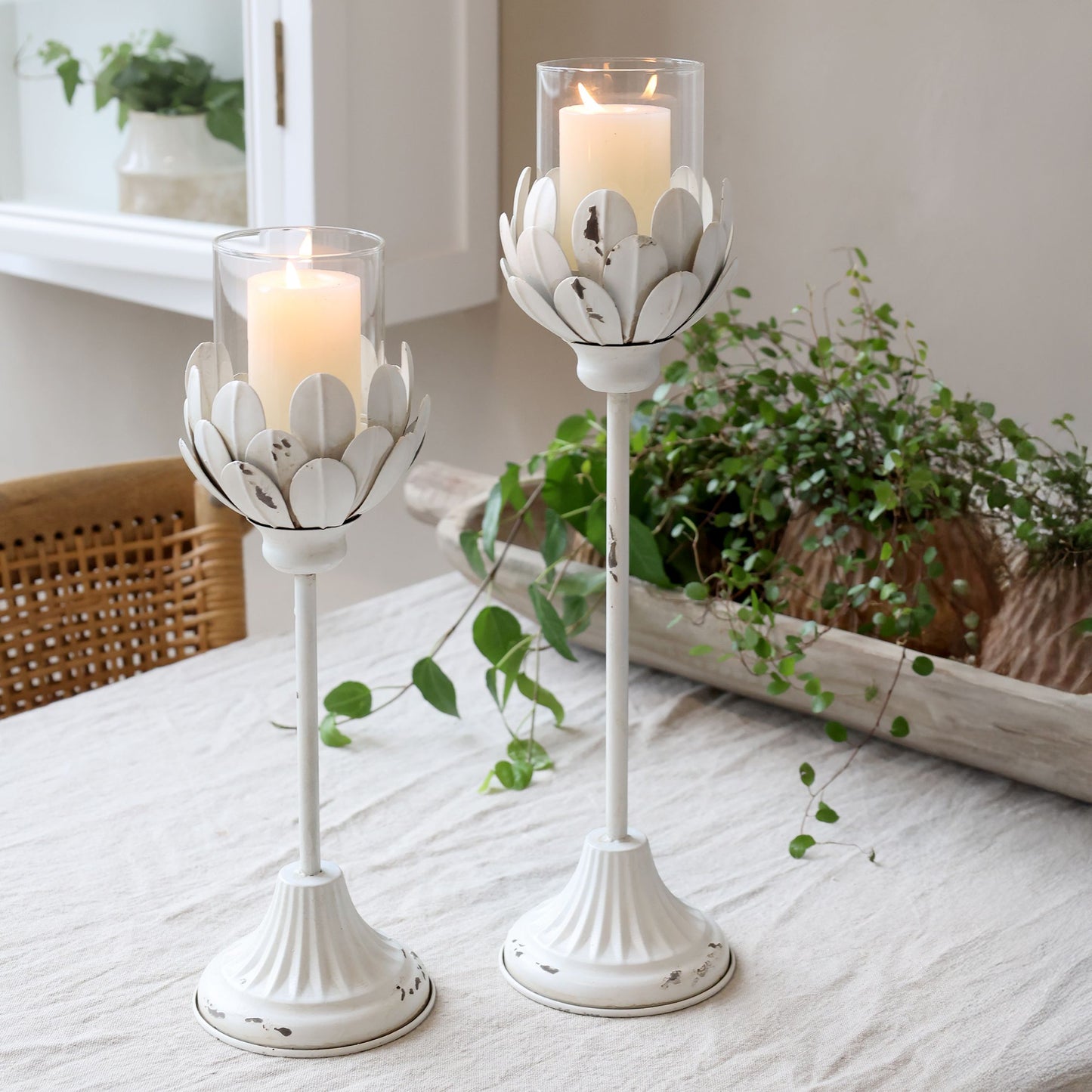 Lysestake Blomst Metall H43/Ø12 cm cm antique creme