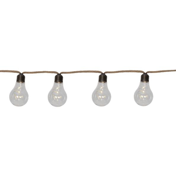 Batteridrevet belysning Ljusslinga med 10 LED ljus och kabel med juterep