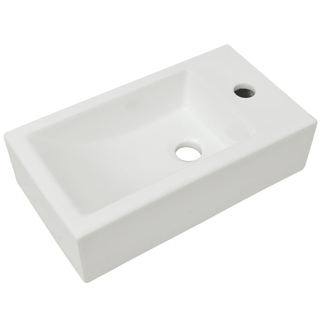 Baderomservant med kranhull rektangulært keramisk Hvit 46x25,5x12 cm