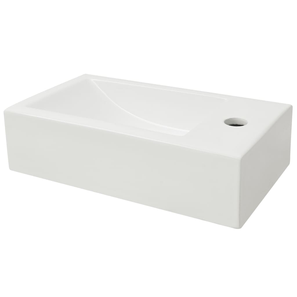 Baderomservant med kranhull rektangulært keramisk Hvit 46x25,5x12 cm