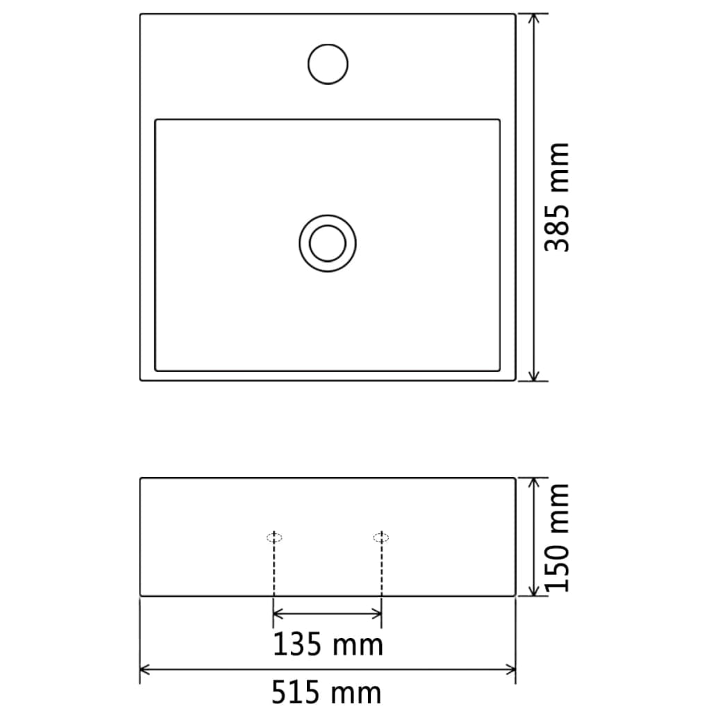 Baderomsvask med kranhull keramisk Hvit 51,5x38,5x15 cm