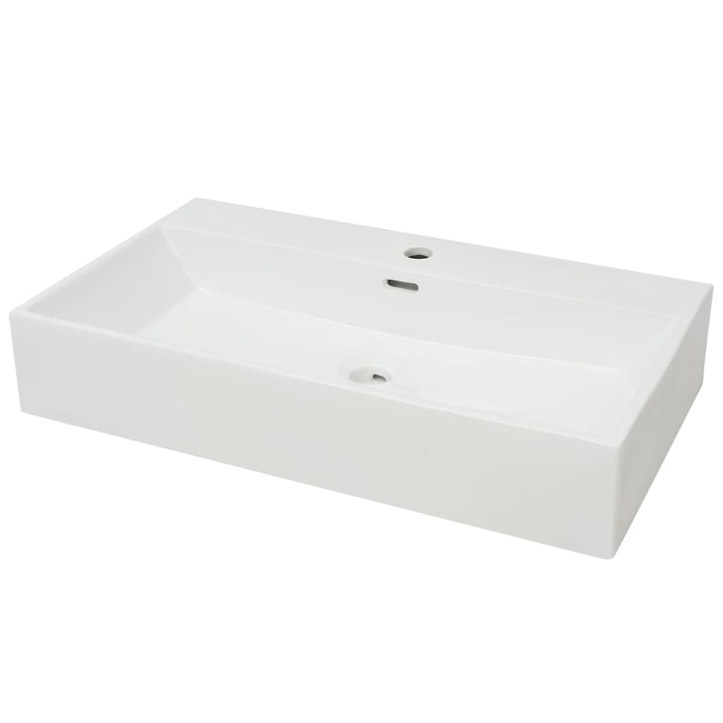 Baderomsvask med kranhull keramisk Hvit 76x42,5x14,5 cm