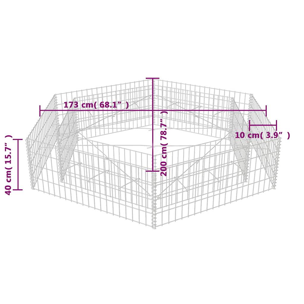 Gabion høybed sekskantet 200x173x40 cm