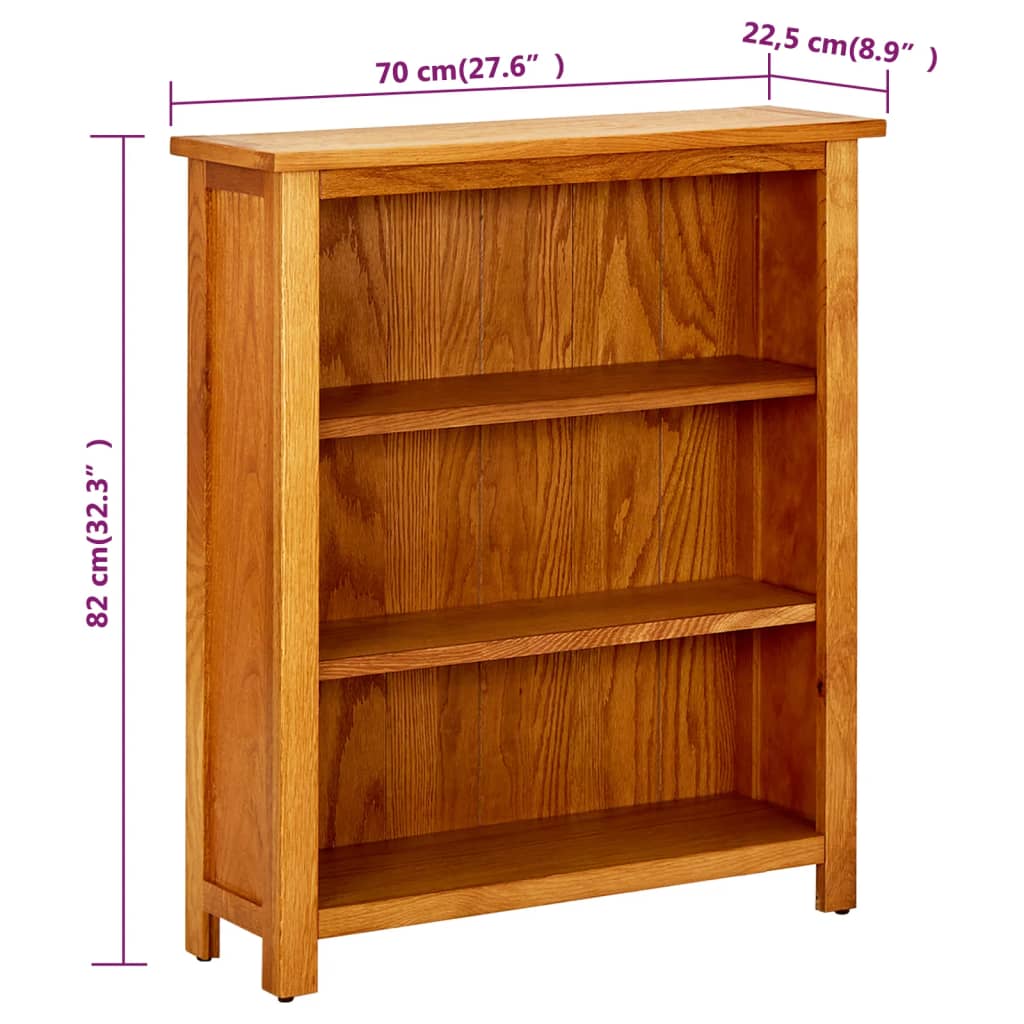 Bokhylle Tre 3-etasjers 70x22,5x82 cm heltre eik