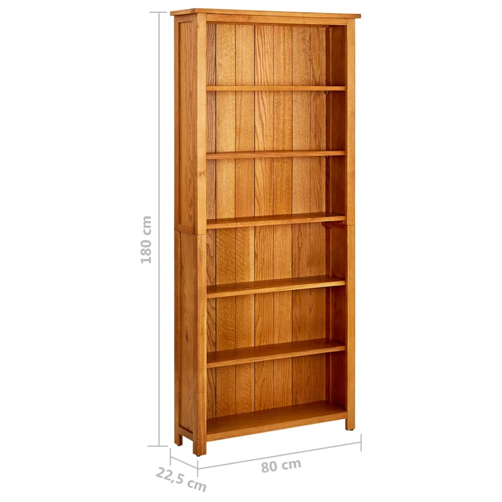 Bokhylle DIV. 6-etasjers 80x22,5x180 cm heltre eik