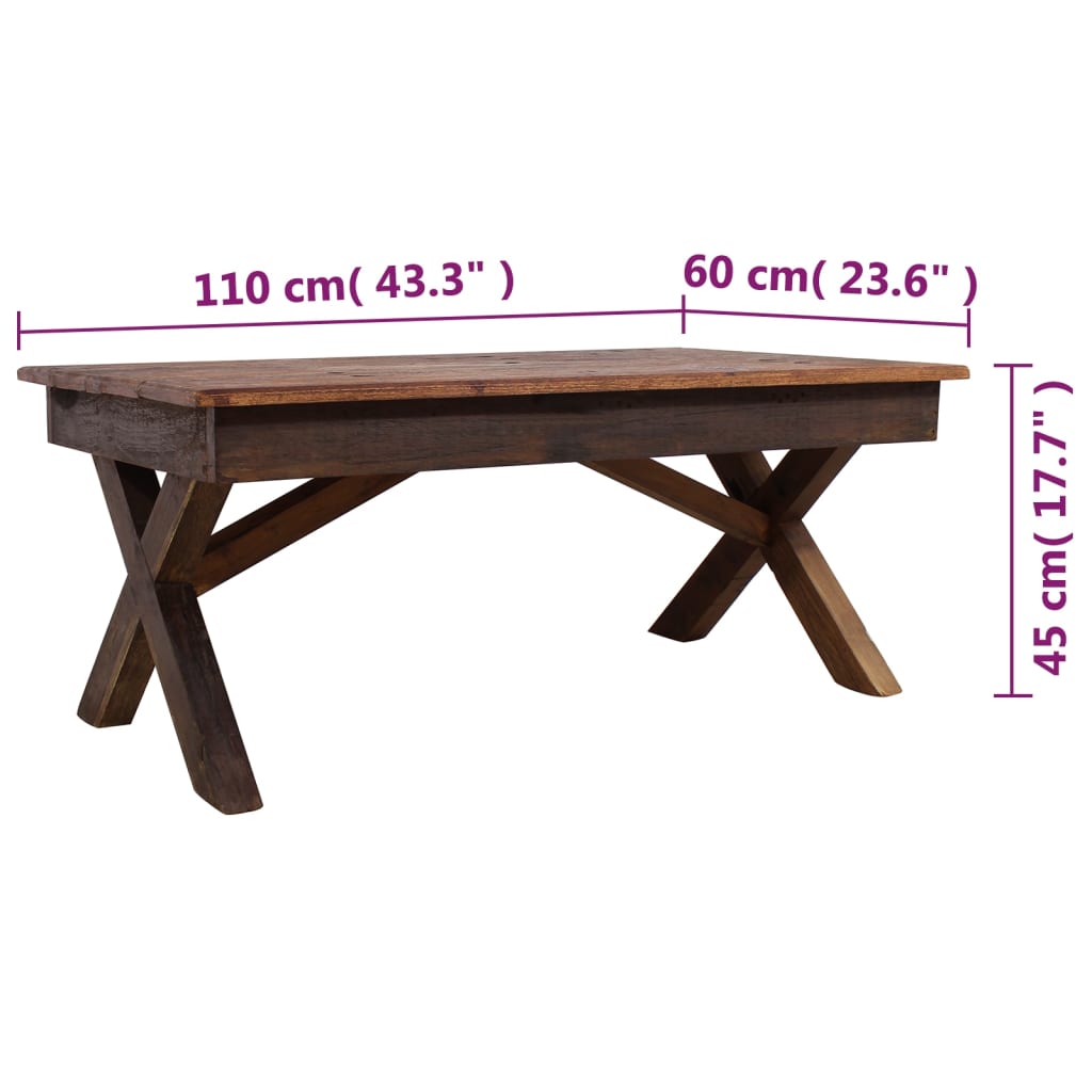 Salongbord Sofabord Tre Gjenvunnet Heltre 110x60x45 cm