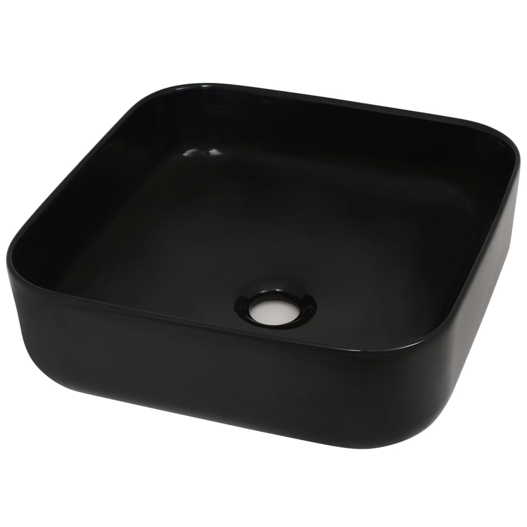 Baderomsvask keramisk kvadratisk Svart 38x38x13,5 cm