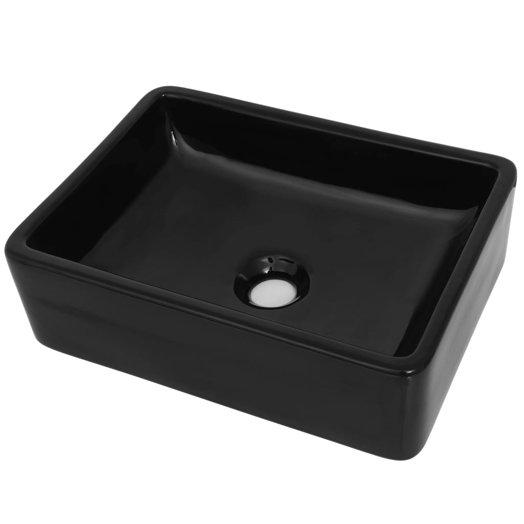 Baderomsvask keramisk rektangulær Svart 41x30x12 cm