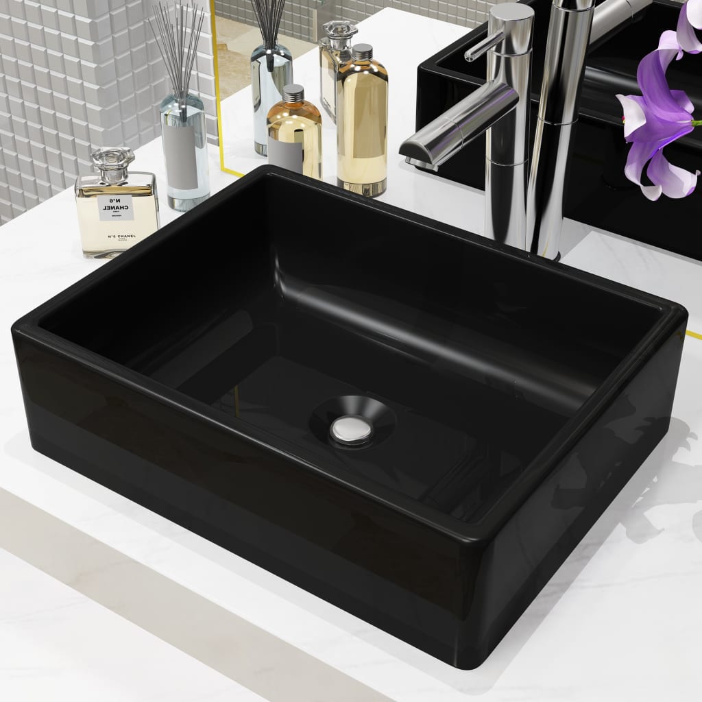 Baderomsvask keramisk rektangulær Svart 41x30x12 cm