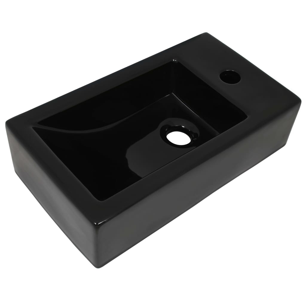 Baderomsvask med kranhull rektangulær keramisk Svart 46x25,5x12 cm