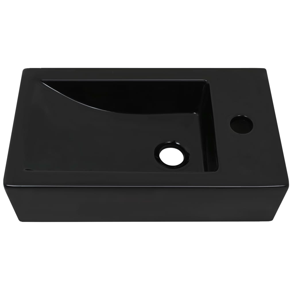Baderomsvask med kranhull rektangulær keramisk Svart 46x25,5x12 cm