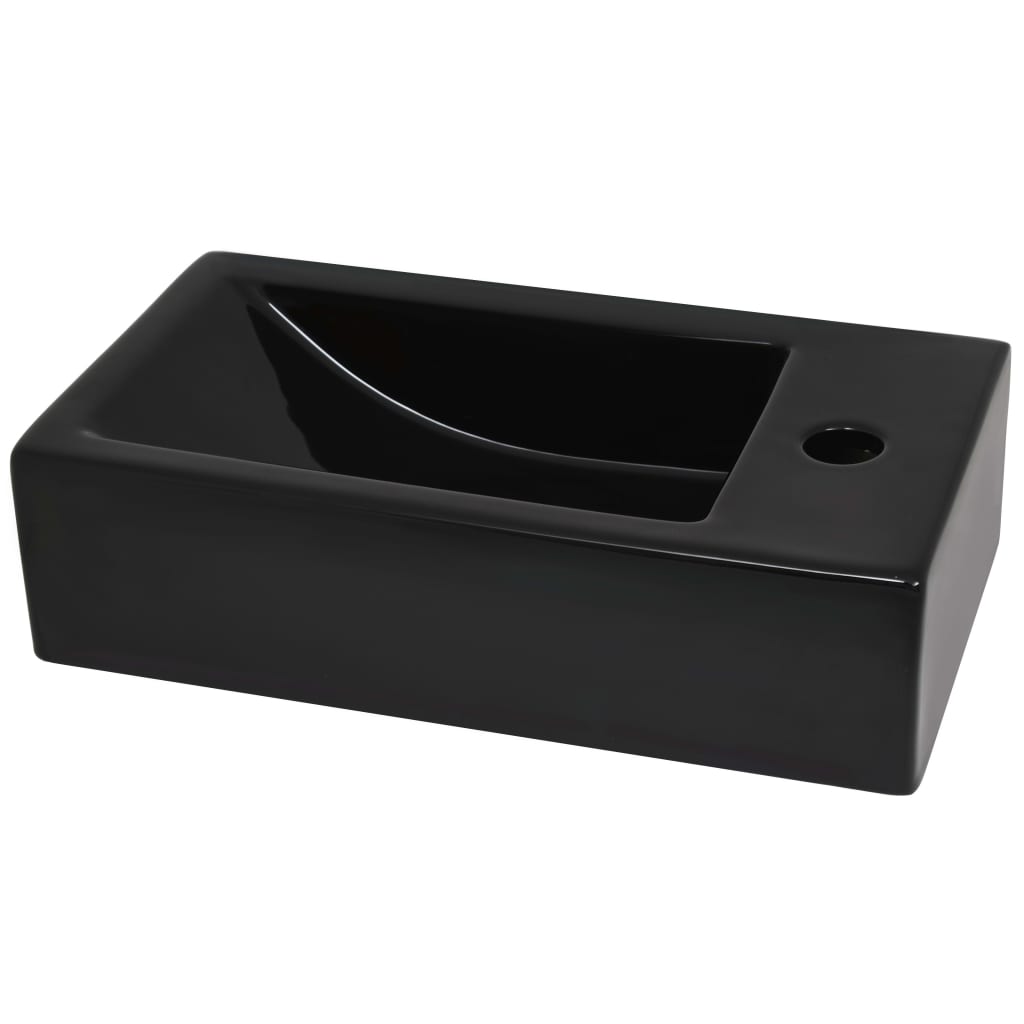 Baderomsvask med kranhull rektangulær keramisk Svart 46x25,5x12 cm