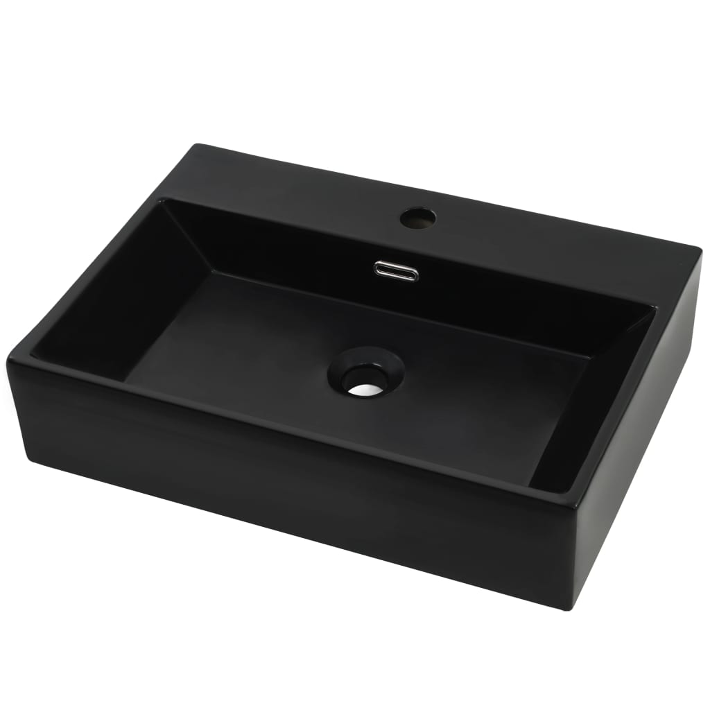 Baderomsvask med kranhull keramisk Svart 76x42,5x14,5 cm