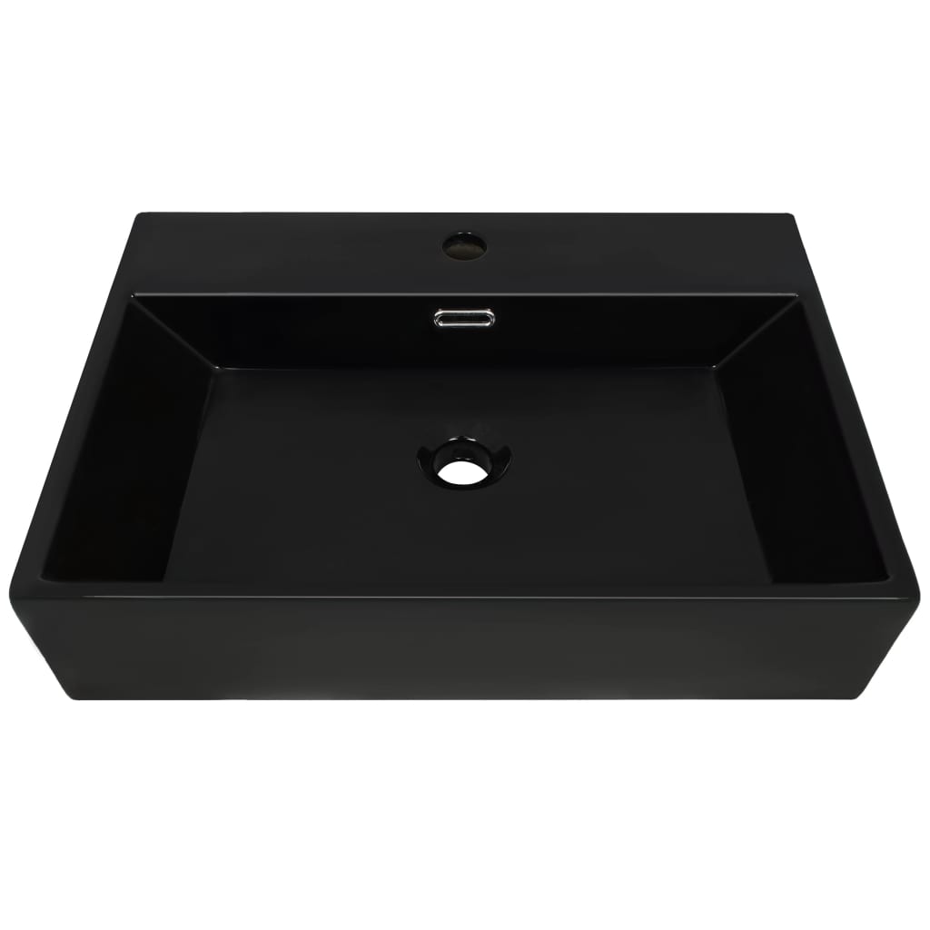 Baderomsvask med kranhull keramisk Svart 76x42,5x14,5 cm